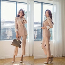 2018 new Women Double Breast Blazer Suits Office Lady Sets Two-piece Work Set Long Sleeve Suit Jacket & Straight Pant Outfits 2024 - buy cheap