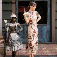 SWEETXUE-vestido Cheongsam bordado con Rosa, manga corta, estilo chino, Sexy, con aberturas, largo, elegante, para verano, 2019 2024 - compra barato