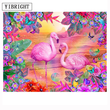 Pintura de cristal de strass decoração de casa 5d faça você mesmo pintura de diamante flamingo ponto de cruz padrão de pássaro amor, diamante, mosaico inteiro de perfuração 2024 - compre barato