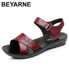 BEYARNESandals shoes women superstar genuine leather shoes designer elegant flower wedges sandal casual female shoes scarpedonna 2024 - buy cheap