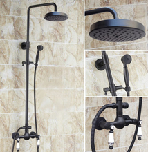 Preto escuro Petróleo Friccionada Bronze 7.7 "polegada Cabeça de chuveiro Dupla Cerâmica Alças Wall Mounted Banheiro Rain Shower Faucet Set ars516 2024 - compre barato