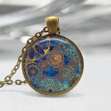 Colgante azul Vintage con diseño de Mandala para mujer, joyería de cubeta de Yoga, con imagen redonda de cúpula de cristal, regalos, HZ1, novedad de 2017 2024 - compra barato