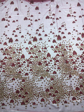 Dark red heart design glued glitter tulle Lace Fabric  BZL-102437 Hot selling glued glitter lace fabric for party dress 2024 - buy cheap