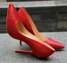Moraima Snc/красные туфли на высоком каблуке с украшением в виде кристаллов; пикантные свадебные туфли на каблуке с острым носком для женщин; вечерние модельные туфли со стразами 2024 - купить недорого