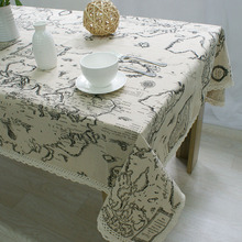 Manteles de lino y algodón con estampado de mapa del mundo Mantel para mesa de cocina, mesa de centro, mesa de comedor Rectangular de encaje de ganchillo 2024 - compra barato