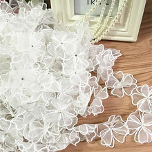 3 ярда/Лот DIY органза вышивка и ткань кружева патч одежда 3D бисер цветок свадебное платье материал для волос Аппликация SM148 2024 - купить недорого
