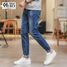 Повседневные мужские джинсы Осенние новые синие прямые джинсовые брюки ретро свободные брюки карандаш мужские потертые джинсы со средней талией брюки 2024 - купить недорого