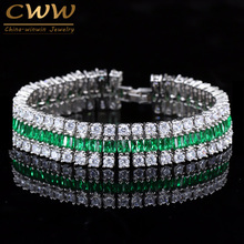 CWWZircons-pulsera grande de cristal verde para mujer, brazalete redondo y cuadrado de Color plateado de alta calidad, regalo de vacaciones, joyería CB143 2024 - compra barato