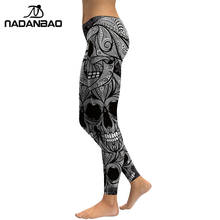 NADANBAO 2021 New Design Leggings Women Skull Head Digital Print Rose Fitness Leggins Plus Size Elastic Workout Pants Legins 2024 - buy cheap