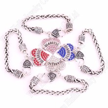 Children Bracelet Jewelry DIABETIC Awareness Alert Crystal Heart  Charm With 15CM(5.9") Wheat Chain Lobster Claw Bracelet 2024 - buy cheap