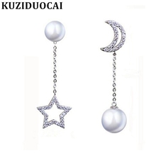 Kuziduocai, ¡novedad! Pendientes asimétricos de diamantes de imitación para mujer y niña, joyería fina de moda, estrella, Luna, perla, borla, E-799 2024 - compra barato