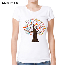 Camiseta con diseño de árbol para mujer, camisa de manga corta con diseño de libro creativo, estilo Geek, de alta calidad 2024 - compra barato