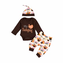 Newborn Baby boys girls clothes My first Thanksgiving Letter print Bodysuit+pants+Hat 3pcs sets Autumn Baby clothing outfit 2024 - buy cheap
