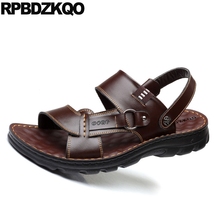 Waterproof Designer Outdoor Men Sandals Leather Summer Slides Shoes Water Soft Famous Brand Slippers Beach Flat Casual Brown 2024 - buy cheap