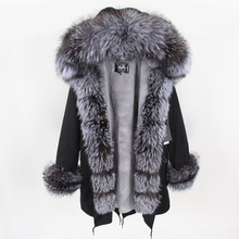 Maomaokong Natural fox fur coats Real Fur Winter Long Black Jacket Park Cotton thick warm leather grass parks Faux fur lining 2024 - buy cheap