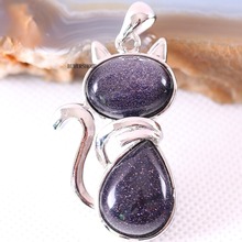 Collar con forma de gato para niñas y mujeres, joyería con cuentas de piedra Natural, colgante de piedra arenisca azul, 1 unidad, K482, Envío Gratis 2024 - compra barato