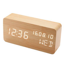 HOT Led Alarm Clock,Wooden LED Digital Alarm Clock, Displays Time Date Week And Temperature, Cube Wood-shaped Sound Control De 2024 - buy cheap
