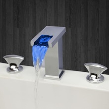 Modern Bathroom LED WIdespread 3 Pcs Waterfall Bath lavatory Sink Faucet Square 2024 - buy cheap
