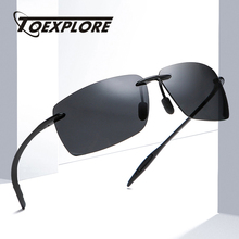 Toexplore óculos de sol polarizado sem aro tr90, óculos masculino antirreflexo para dirigir quadrado sem aro, óculos de sol de marca com design uv400 2024 - compre barato