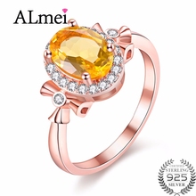 Almei 1.5ct Oval Natural Citrine Birthstone Solitaire Rings Genuine 925 Sterling Silver New Fine Jewelry with Box 40% FJ108 2024 - buy cheap