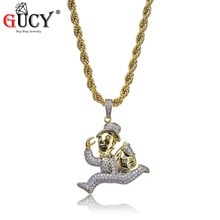 GUCY Hip Hop Rock Pendant Necklace Iced Out Gold Color Plated Carton Runner Necklaces Micro Pave Cubic Zircon Charm Jewelry Gift 2024 - buy cheap