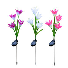 3PCS Outdoor Solar Garden Stake Lights with 4 Lily Flower Multi-color Changing LED Solar Stake Lights for Garden Patio Backyard 2024 - buy cheap