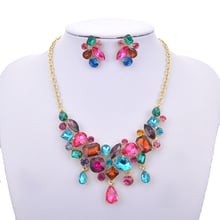 delicate Fashion women jewelry sets Multi rhinestone crystal wedding necklace and earrings set party dress jewelry accessories 2024 - buy cheap