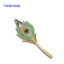 New Golden Brooch 2018 Trendy Jewelry Fashion Women Rhinestone Elegant Multi-Colored Feather Leaf Brooch Pin, Item No.: BH7930 2024 - buy cheap