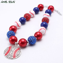 MHS.SUN Fashion Forth July Kids Beads Necklace Cute Baseball Pendants Girls Baby Child Chunky Beads Necklace Party Jewelry Gift 2024 - buy cheap