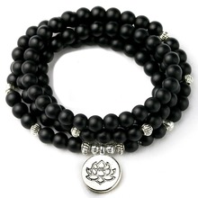 108 Mala Black Matte Onyx Beads Bracelet or Necklace Men Tree Lotus Charm Jewelry 6mm Stone Meditation Bracelet Gift Women 2024 - buy cheap