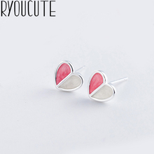 RYOUCUTE Real Silver Color  Pink Heart Earrings for Women Female Jewelry Pure Silver Earrings Girls Gift Pendientes 2024 - buy cheap