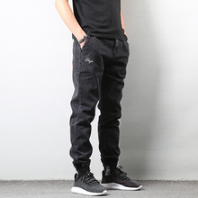 Calças de brim masculinas de estilo japonês cor preta alta rua solto ajuste carga calças elásticas tornozelo com banda hip hop jogger jeans 2024 - compre barato