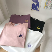Women T-shirts 2019 summer japanese style cartoon embroidery Short Sleeve tee shirt femme Summer Casual Tops (F3682) 2024 - buy cheap