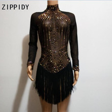 Multicolor Rhinestones See Through Black Mesh Bodysuit Women's Birthday Diamonds Tassel Outfit Singer Dancer Nightclub Prom Wear 2024 - buy cheap