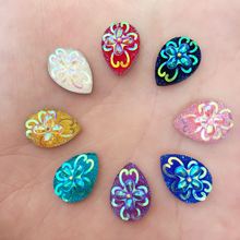 60PCS  10*14mm AB Resin teardrop 3D flower Flatback  Rhinestone Wedding Embellishment Clothing Accessories diy appliques SD80*2 2024 - buy cheap