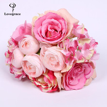 Lovegrace Wedding Bouquet Roses Peony Bridesmaids Bridal Bouquet White Pink Flowers Artificial Home Decoration Marriage Bouquets 2024 - buy cheap