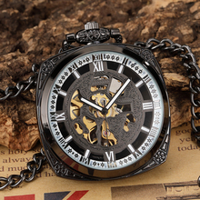 Antique Irregular Square Mechanical Pocket Watch Hand Wind Steampunk Fob Watches Chain Pendants for Collection with Gift Box 2024 - купить недорого