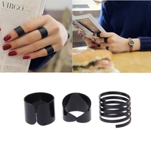 3PCS Punk Black Mid Finger Knuckle Ring Set Simple Spiral Opening Ring For Women 2024 - buy cheap