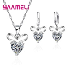 Simple Style Love Heart Girls Daily Necklace Earrings With One Lovely Zircons 925 Sterling Silver Women Jewelry Sets 2024 - buy cheap