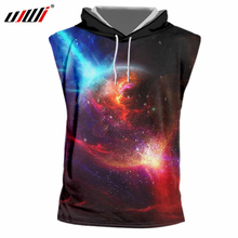 UJWI Men Fashion Pullovers With Hood Fashion Print Galaxy Space 3D Sleeveless Hooded T-shirts Homme Bodybuilding Fitness Hoody 2024 - buy cheap