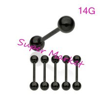 Wholesale Black Color Tongue Bar Vacuum Plating Titanium Straight Tongue Piercing Rings  ANODIZED 316L STEEL STUD Wholesale 2024 - buy cheap