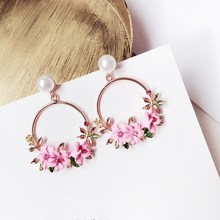 2019 New Women Flower Earrings Sweety Petal Alloy Big Earrings Elegant Female  Large Colour Earrings 2024 - buy cheap