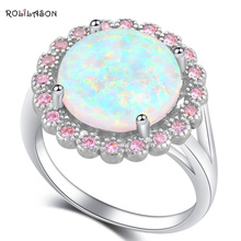 ROLILASON Huge Round Design White Fire Opal silver plated Beautiful Pink Zircon Fashion Jewelry Ring USA size #6#7#8#9#10 OR864 2024 - buy cheap
