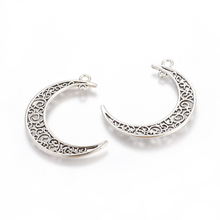 Tibetan Style Alloy Hollow Moon Links, 1/1 Loop, Lead Free, Antique Silver, 37x8x2mm, Hole: 1~3mm 2024 - buy cheap