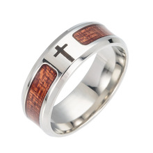 2018 Chegam Novas de aço inoxidável anel de casamento embutidos Vida Cruz Árvore teca Woody jóias anel de aço titanium 2024 - compre barato