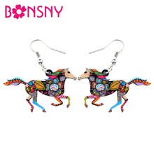 Bonsny-pendientes elegantes de caballo corriendo para mujer y niña, joyería Floral, Animal, Bisutería 2024 - compra barato