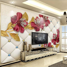 Beibehang papel de parede personalizado sala de estar quarto murais 3d três-dimensional luxo diamante flor joias fundo tv 2024 - compre barato