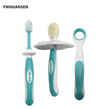 Ywhuansen escova de dente de bebê em silicone, escova para treinamento infantil, revestimento para língua, limpador para crianças, 3 peças 2024 - compre barato