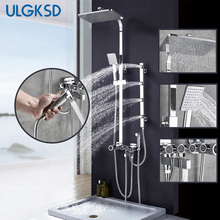 ULGKSD-grifo de ducha cromado negro con pulverizador de bidé, mezclador de latón, chorros de masaje lateral, ducha giratoria Para ducha de baño 2024 - compra barato