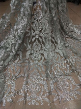 5 yards glued glitter lace fabric on sale JRB-92801  silver mesh material for evening dress in silver 2024 - buy cheap